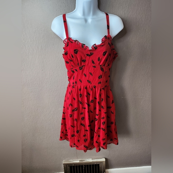 Royal Bones Dresses & Skirts - Royal Bones Daang Goodman Red & Black Feather Hi Low Ruffled Dress - Size Small